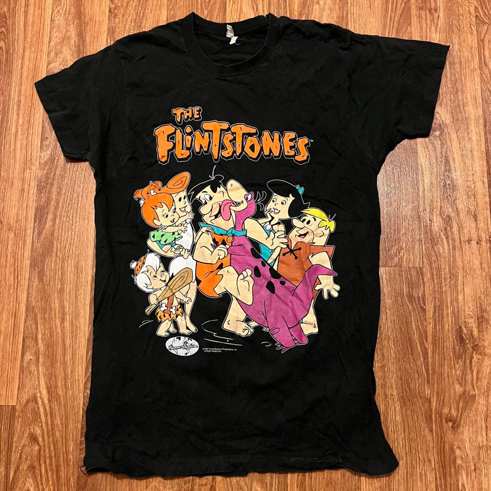 Vintage The Flintstones Hanna Barbera Shirt Men XL Black Graphic Single Stitch